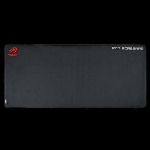 ASUS ROG SCABBARD NC02 Mouse Pad with glow-in-the-dark lettering and anti-fray stitching, measuring 900x400x2mm.